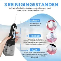 MODITO Hydropulseur PRO - 350ML - 3 Positions - 6 Attachements - Irrigateur Buccal - Hydropulseur Sans Fil - Zwart 10 MODITO Hydropulseur PRO - 350ML - 3 Positions - 6 Attachements - Irrigateur Buccal - Hydropulseur Sans Fil - Zwart -Dentaires Appareils Magasin 1200x1200 714