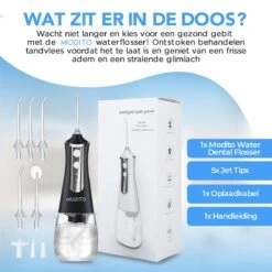 MODITO Hydropulseur PRO - 350ML - 3 Positions - 6 Attachements - Irrigateur Buccal - Hydropulseur Sans Fil - Zwart 14 MODITO Hydropulseur PRO - 350ML - 3 Positions - 6 Attachements - Irrigateur Buccal - Hydropulseur Sans Fil - Zwart -Dentaires Appareils Magasin 1200x1200 716