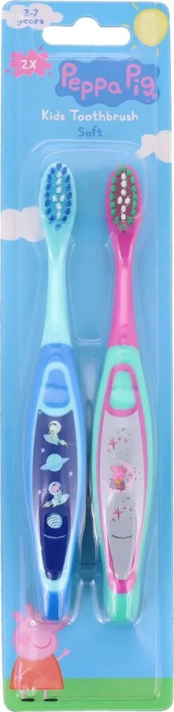 Brosse à Dents Kinder - Peppa Pig - Ensemble De Brosses à Dents 2x - 2+ Ans - Brosse à Dents - Peppa Pig - Rose - Blauw - Doux - Brossage Des Dents - Enfants
