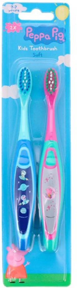 Brosse à Dents Enfant Peppa Pig - Rose / Blauw - Plastique - Set De 2 - 2 à 7 Ans - Brosse à Dents - Brossage - Hygiène - Brosse