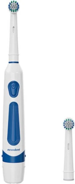 Brosse à Dents électrique Nevadent - Avec 2 Accessoires - Pression Moyenne - Avec 2 Piles - élimination De La Plaque - Manche Antidérapant - Anti-éclaboussures 3 - Blauw / Wit - Plastique
