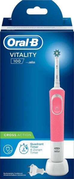 Oral B Oral-B Vitality 100 Hangable Box Adulte Brosse à Dents Rotative Oscillante Blanc, Rose -Dentaires Appareils Magasin 500x1200