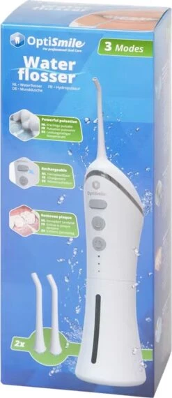 Hydropulseur Optismile - Irrigateur Buccal électrique - Sans Fil Et Rechargeable - Deux Accessoires Inclus - Wit