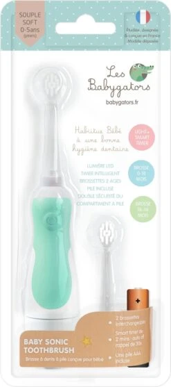 Brosse à Dents Électrique Sonic Bébé 0-5 Ans | Vert | Fonction Minuterie Avec Lampe LED | Babygators