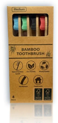 Ensemble De Brosses à Dents - Bamboe- Ensemble De 4- écologique- Pack Familial- Durable- Poils Sans Bpa