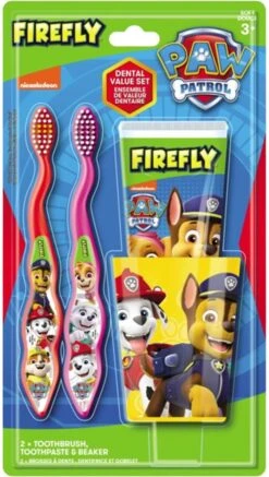 Set Brosse à Dents Kinder Paw Patrol - Rouge/Rose/Jaune - Enfants - 2 Brosses à Dents à Dents - Gobelet - Dentifrice