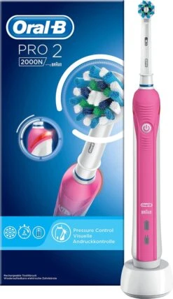 Oral B Oral-B PRO 2 2000 CrossAction Adulte Brosse à Dents Rotative Oscillante Rose, Blanc