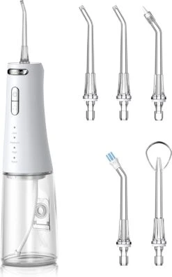 NICEBLE Hydropulseur Sans Fil FC5090 - Wit - Hydropulseur Portable Et Rechargeable - Avec 5 Buses Et 4 Modes - Pour La Maison Et Les Voyages - Nettoyeur De Dents étanche IPX7 Et Réservoir D'eau 300ML