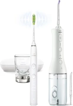 Philips Sonicare 9000 Diamond Clean Wit (HX9911/27) + Power Flosser 3000 Oral Irrigator Wit (HX3806/31) - Brosse à Dents électrique Et Soie Dentaire