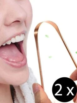 LuxeRoyal Grattoir à Langue 100% Koper - Nettoie-Langue Antibactérien - Brosse à Langue Hygiénique - Durable Et Réutilisable - 2 Pièces