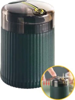 Ohboutiq Home Porte-cure-dents - Vert - Capacité 80 Pièces - Porte-cure-dents Avec Bouton Poussoir Pour Une Utilisation Hygiénique