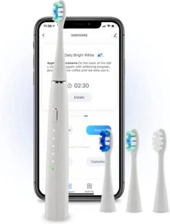 Brosse à Dents électrique Sonique Avec Application - Plus De 600 Programmes De Brossage - 43 000 Prm - 200x Plus Efficace - 5 Modes - Étanche IPX7 - White Pure