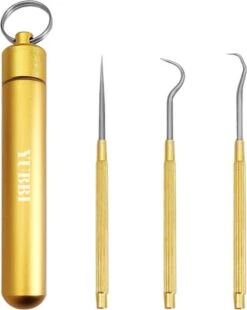 YUBBI Lot De 3 Cure- Cure-dents Avec étui – Set De Dentiste – Crochet De Dentiste – Crochet De Dentiste – Miroir De Dentiste – Plaque Dentaire – Acier Inoxydable