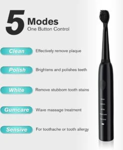 DrPhone Sonic Pro - Brosse à Dents électrique Avec 5 Réglages - Automatique - 15 Jours D'utilisation - Etanche - Rechargeable - Wit -Dentaires Appareils Magasin 980x1200
