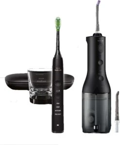 Philips Sonicare 9000 Diamond Clean Zwart (HX9911/09) + Power Flosser 3000 Oral Irrigator Zwart (HX3806/33) - Brosse à Dents électrique Et Flosser